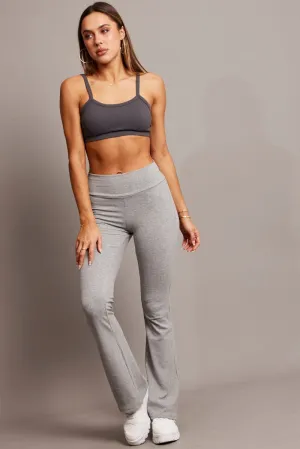 Grey Fold Back Flare Leg Pants