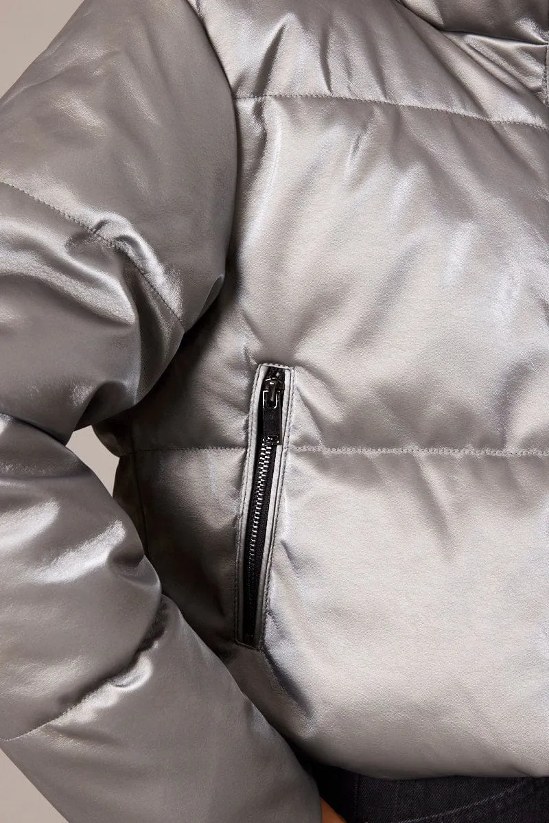 Grey Jacket Zip Thru Long Sleeves Silver