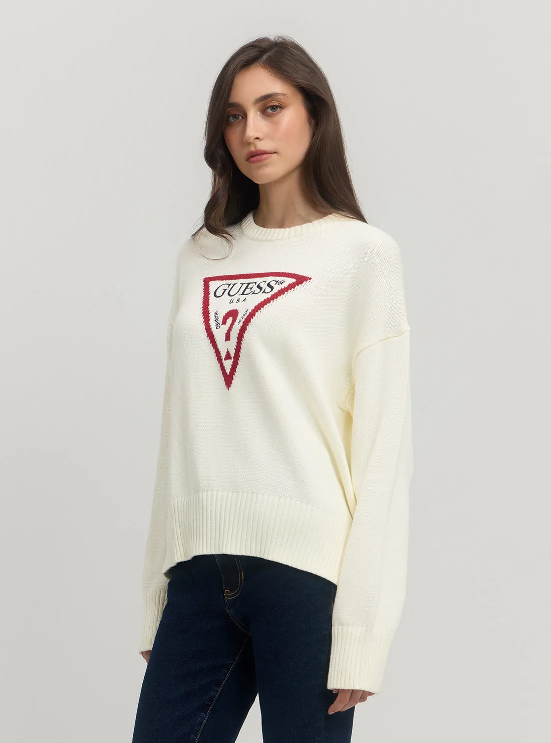 Guess Jeans Long Sleeve Crew Neck Big Triangle Sweater