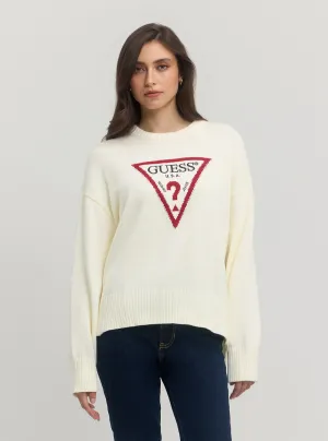 Guess Jeans Long Sleeve Crew Neck Big Triangle Sweater
