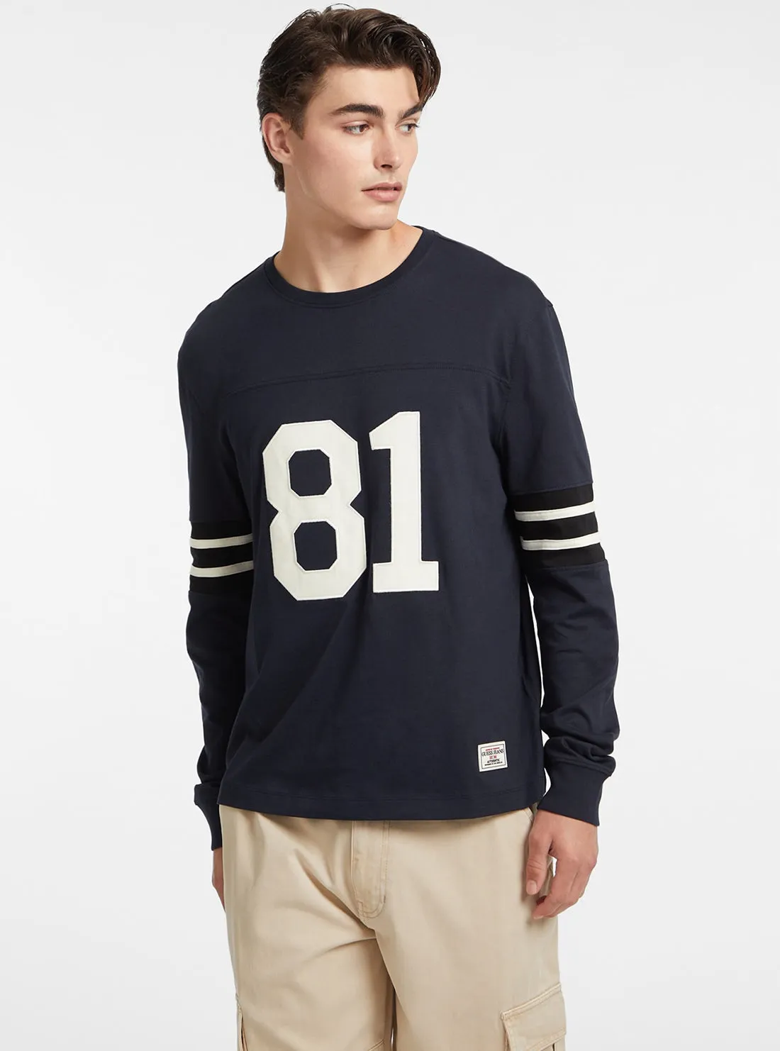 Guess Jeans Long Sleeve Crew Neck Reg Striped Tee
