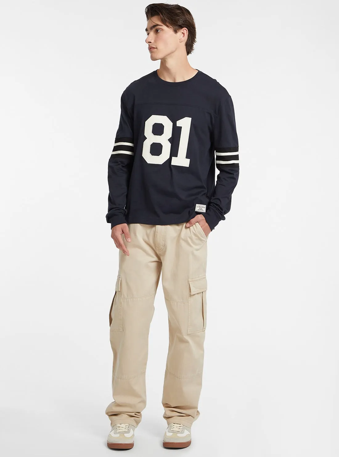 Guess Jeans Long Sleeve Crew Neck Reg Striped Tee