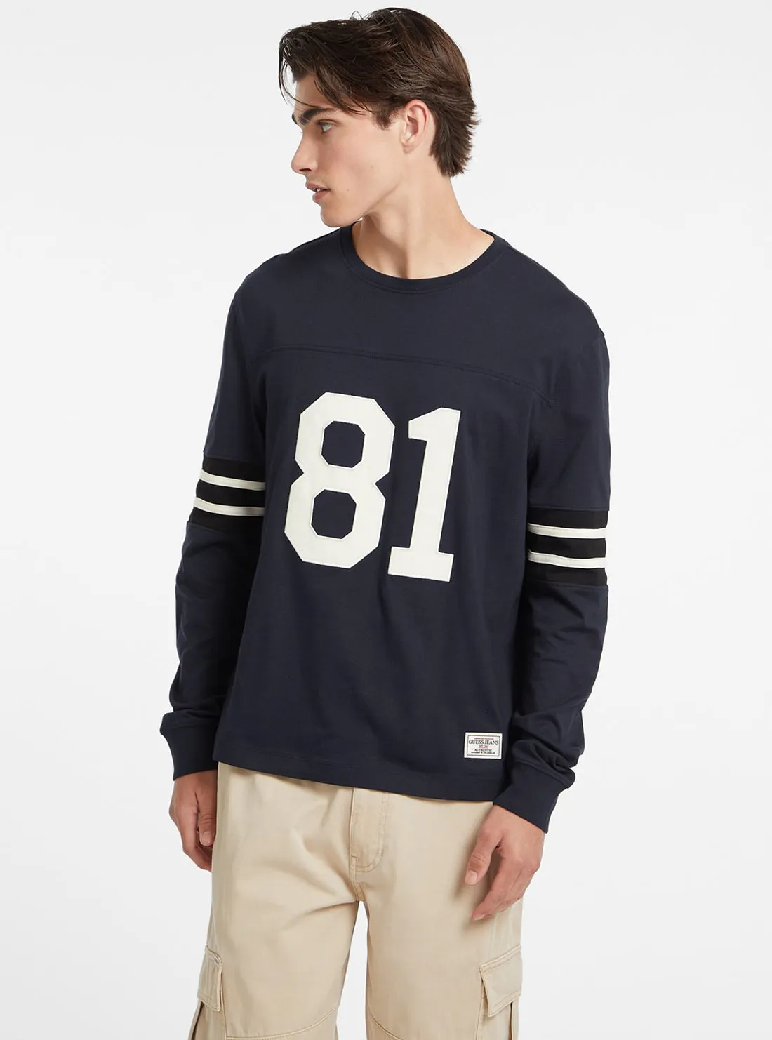Guess Jeans Long Sleeve Crew Neck Reg Striped Tee