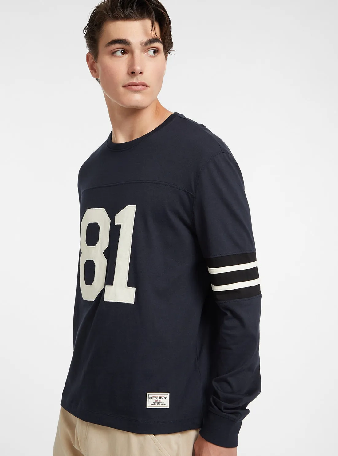 Guess Jeans Long Sleeve Crew Neck Reg Striped Tee