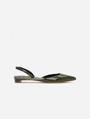 Jackie Vegan Leather Slingback Flats | Green Patent