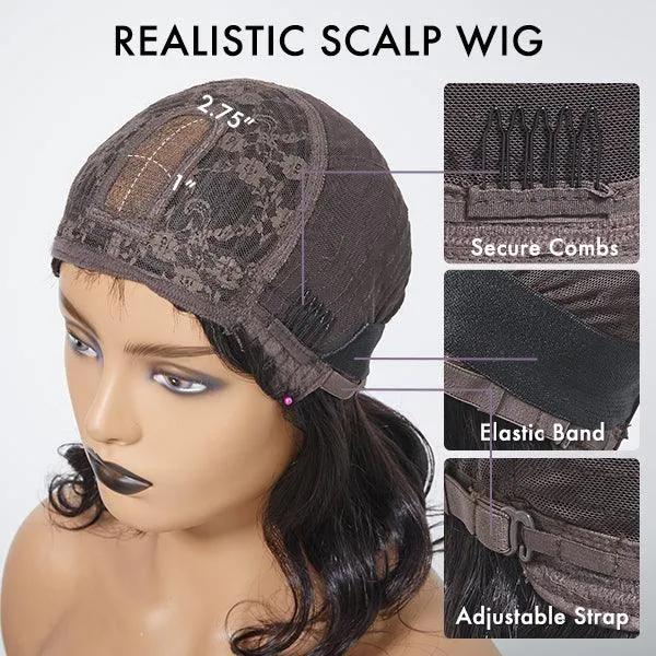 Lightweight Sun-kissed Vibe Blonde Short Cut Water Wave Glueless Minimalist Lace Curly Wig with Bangs