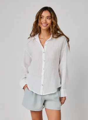 Linen Boyfriend Button Down - White