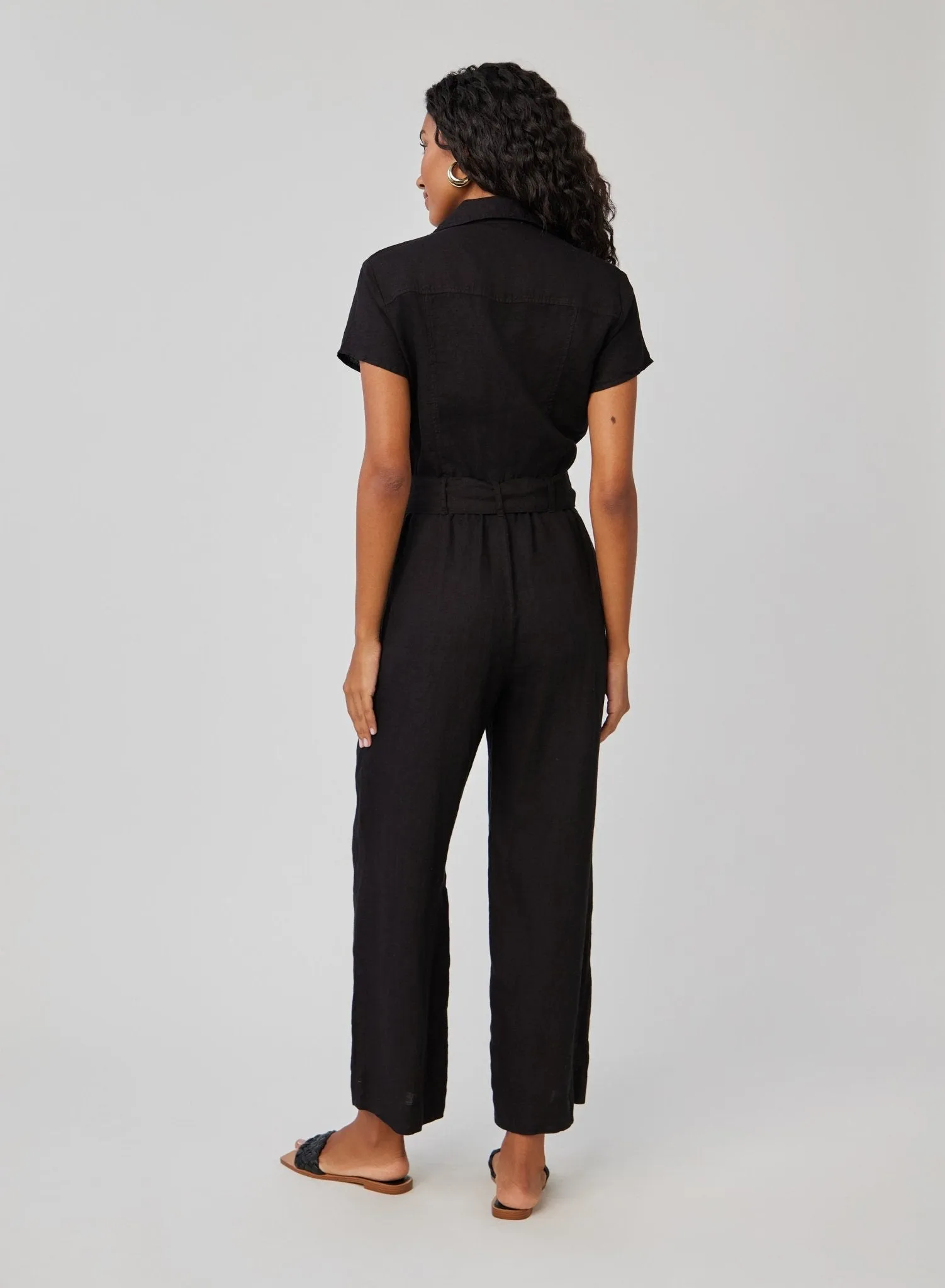 Linen Seamed Jumpsuit - Black