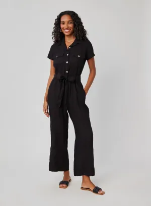 Linen Seamed Jumpsuit - Black
