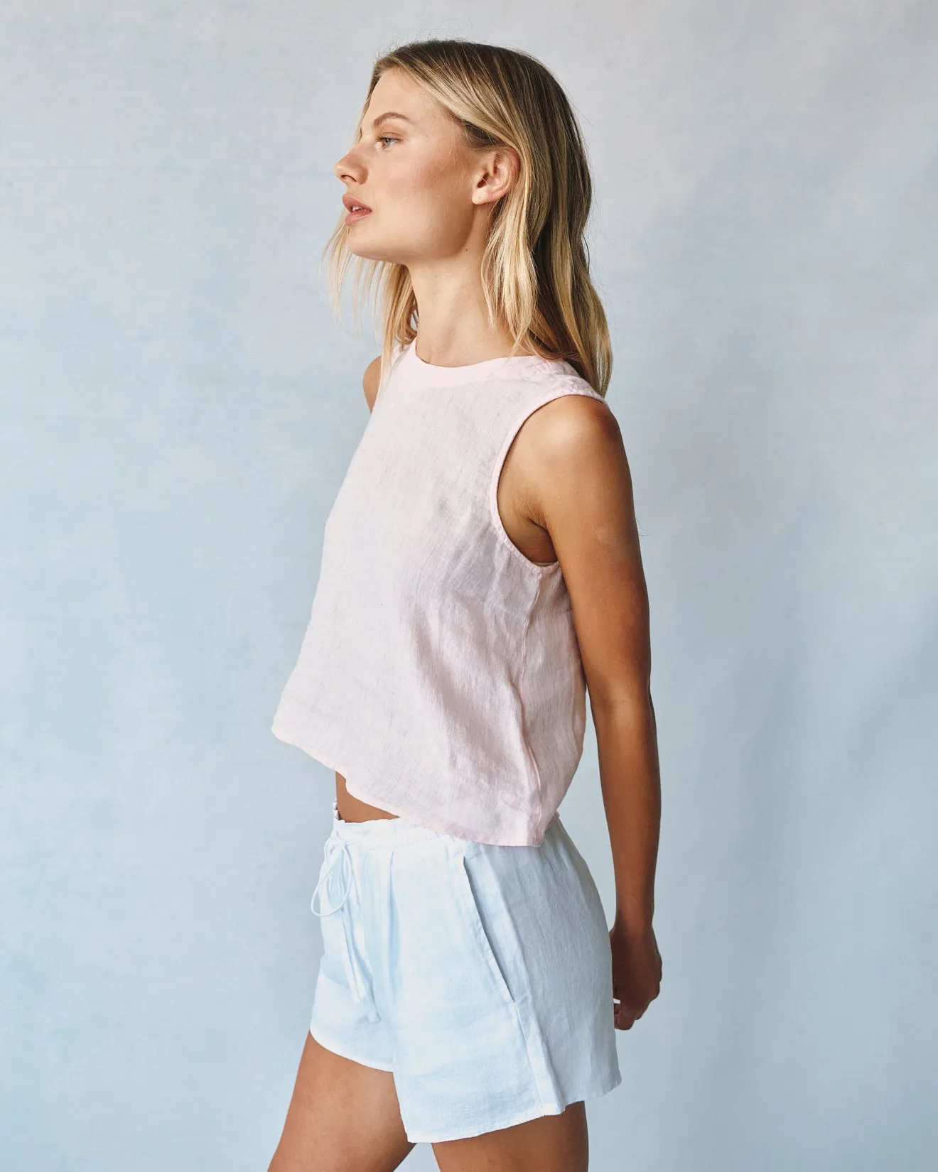 Linen Sleeveless Button Back Top - Pastel Pink