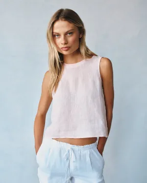 Linen Sleeveless Button Back Top - Pastel Pink