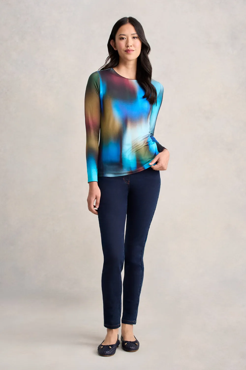 Long Sleeve Crew Neck Top - Ombre Print