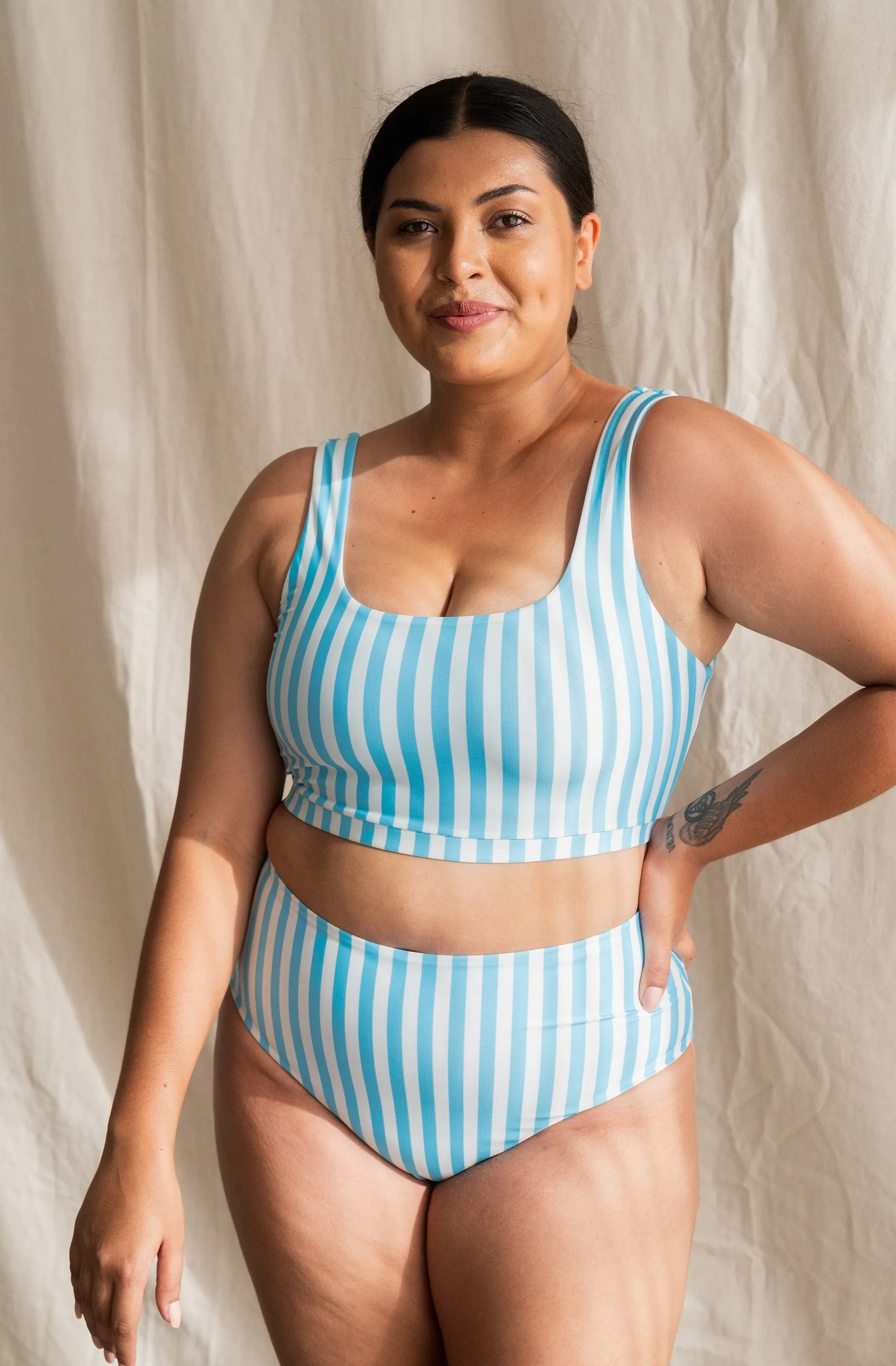 Lucky ECONYL® Bikini Bottom | Powder Blue Stripe