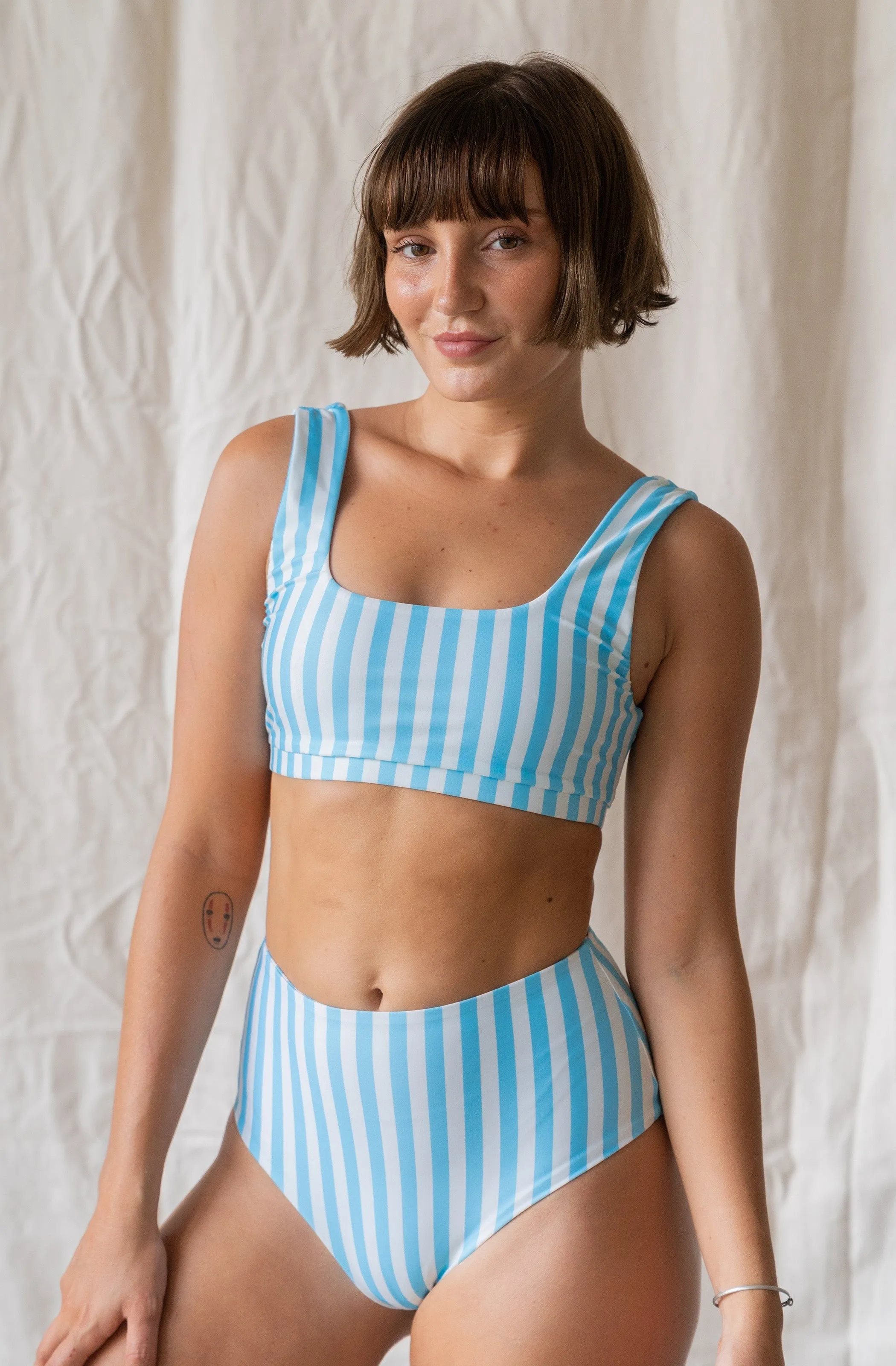 Lucky ECONYL® Bikini Bottom | Powder Blue Stripe