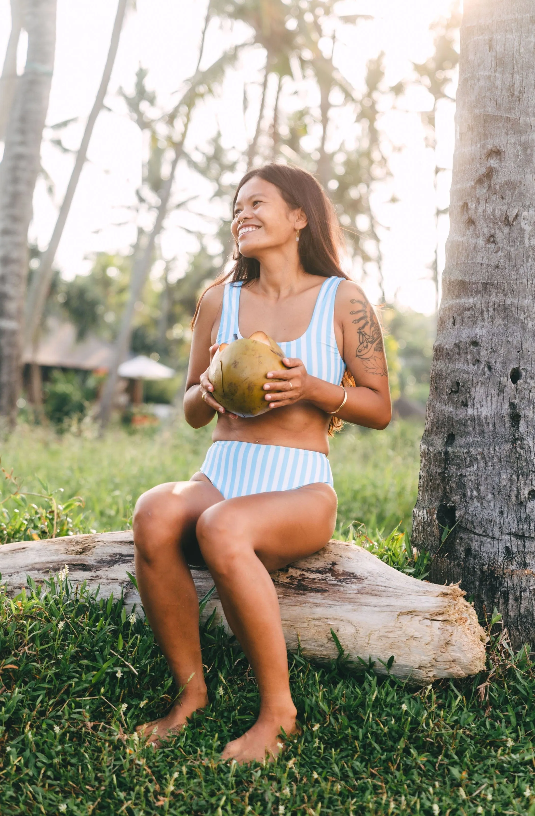 Lucky ECONYL® Bikini Bottom | Powder Blue Stripe
