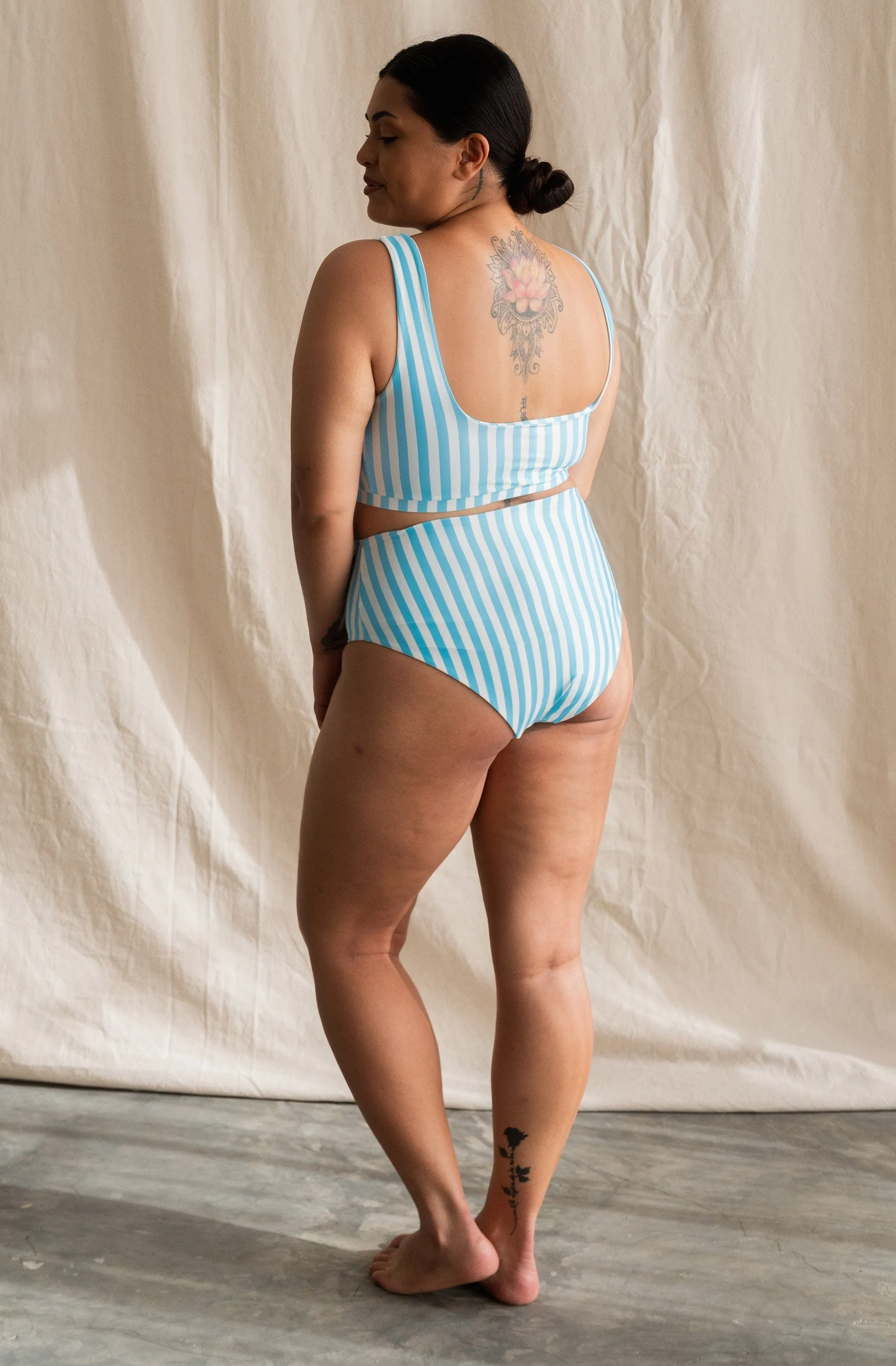 Lucky ECONYL® Bikini Bottom | Powder Blue Stripe