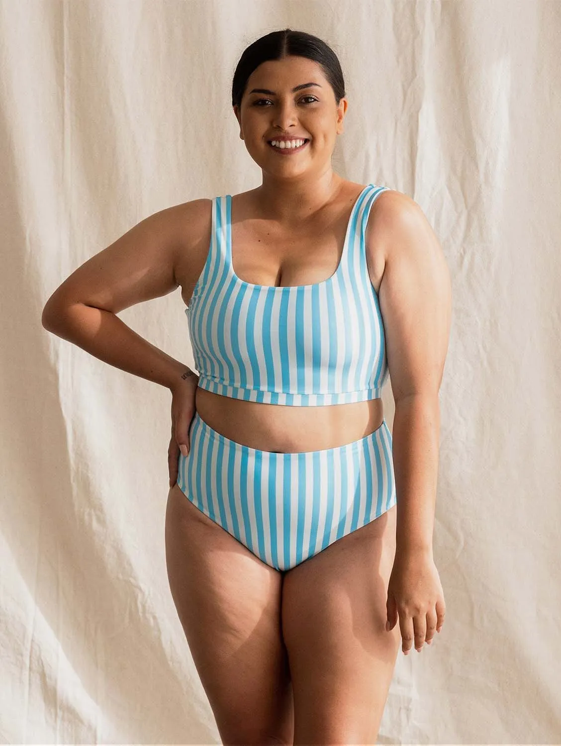 Lucky ECONYL® Bikini Bottom | Powder Blue Stripe