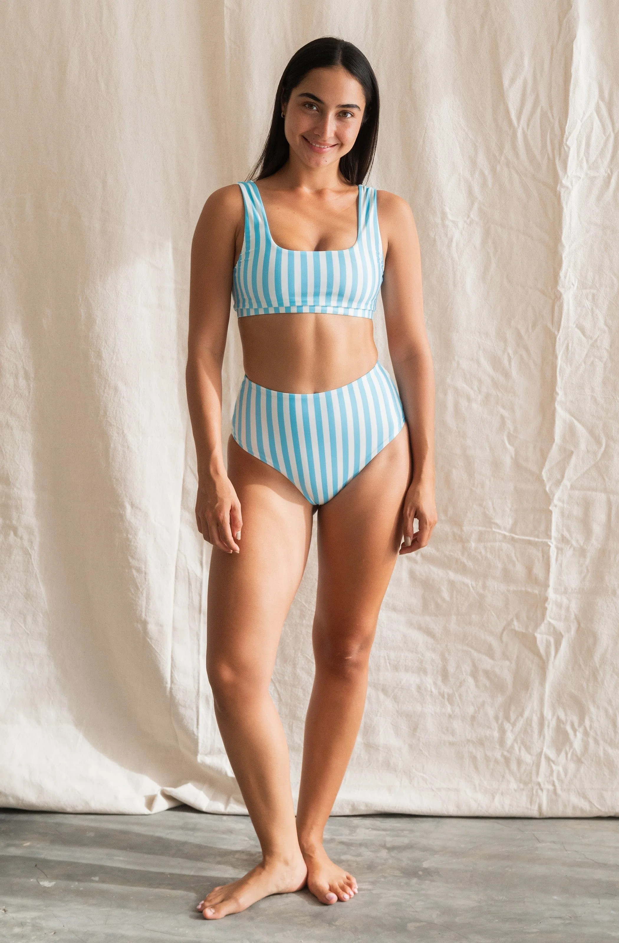 Lucky ECONYL® Bikini Bottom | Powder Blue Stripe