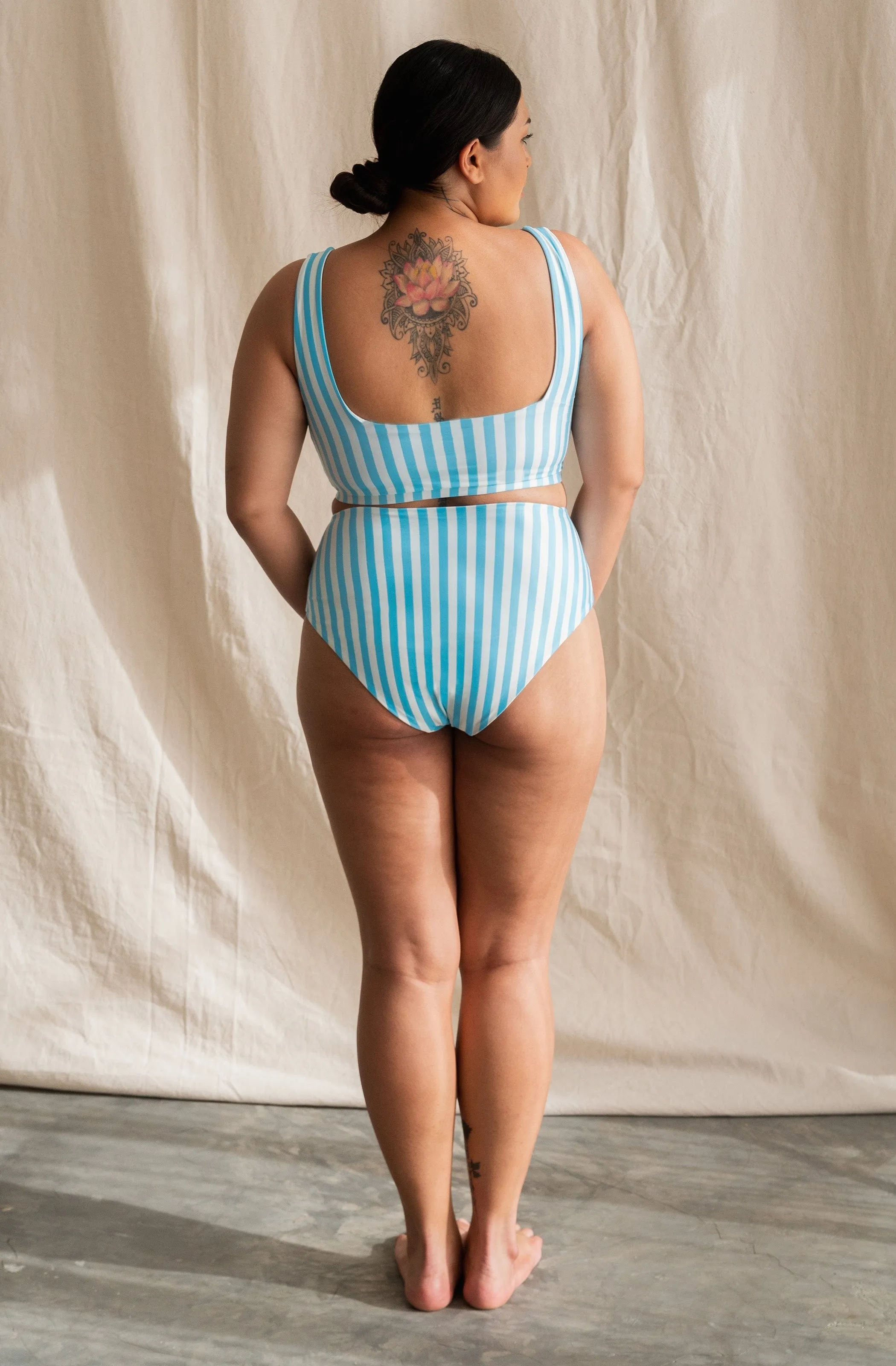 Lucky ECONYL® Bikini Bottom | Powder Blue Stripe