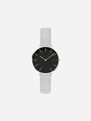 Mini Solar Watch with Black & Rose Gold Dial | Grey Vegan Leather Strap