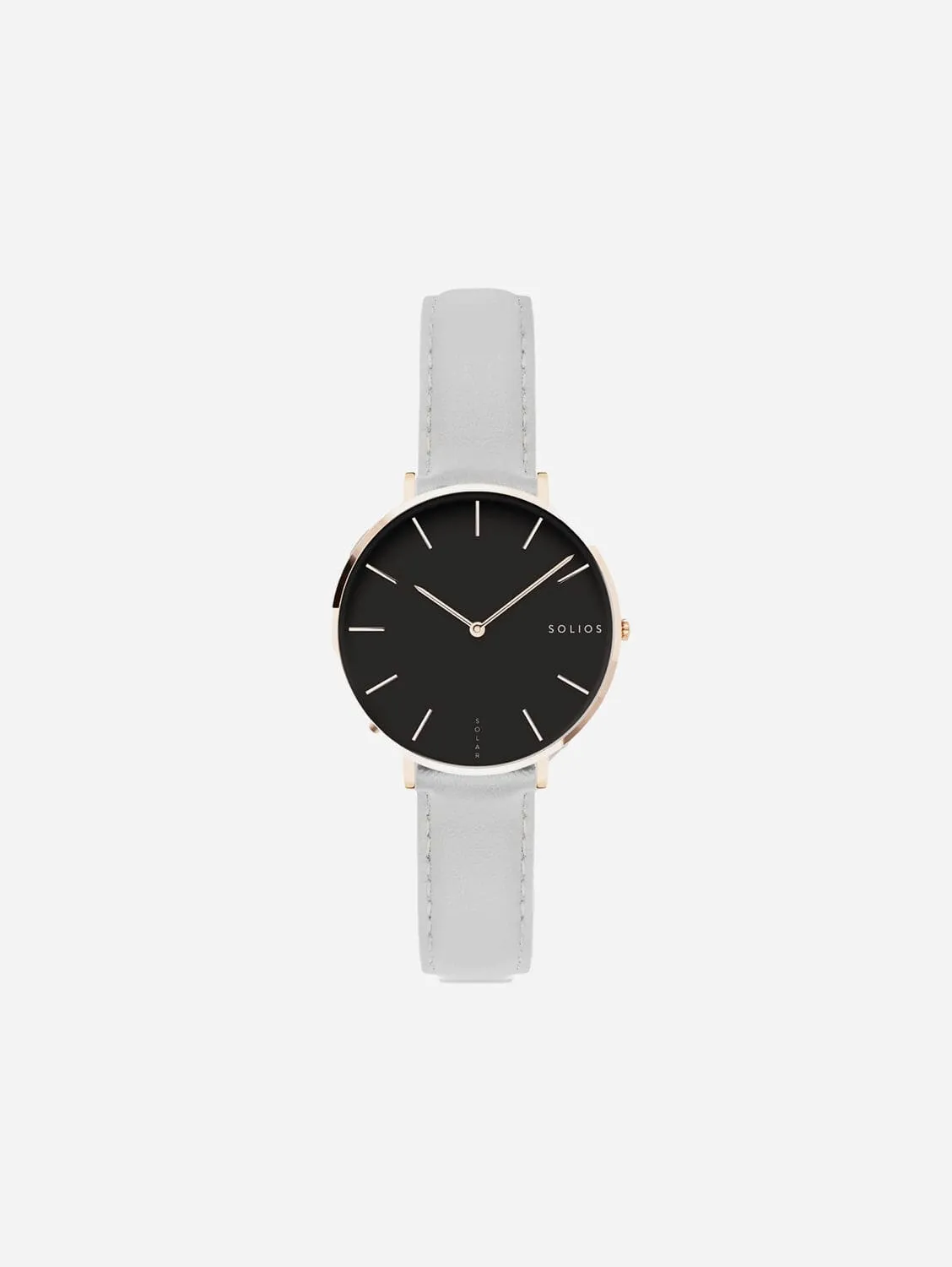 Mini Solar Watch with Black & Rose Gold Dial | Grey Vegan Leather Strap