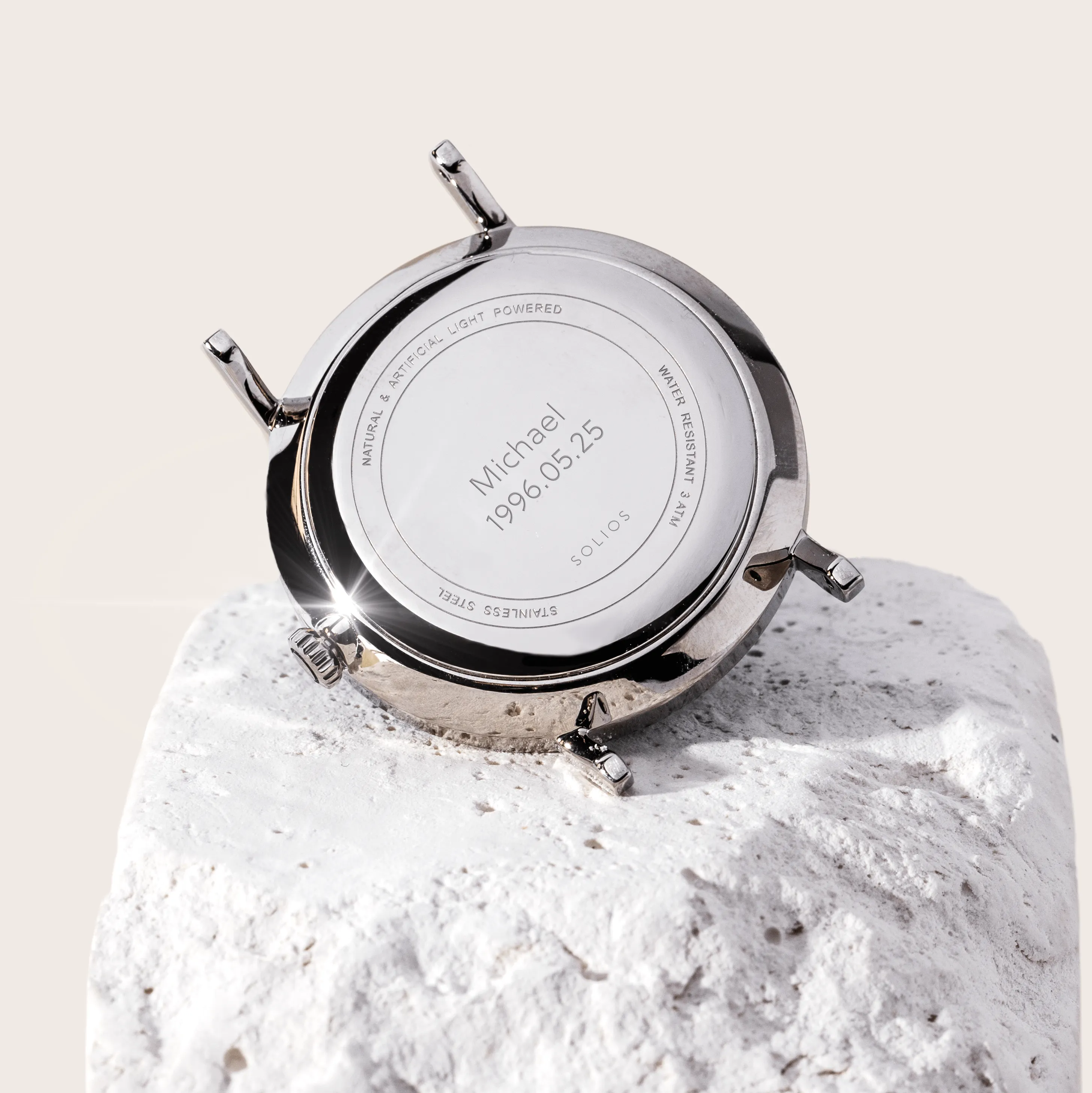 Mini Solar Watch with Black & Silver Dial  | White Vegan Leather Strap