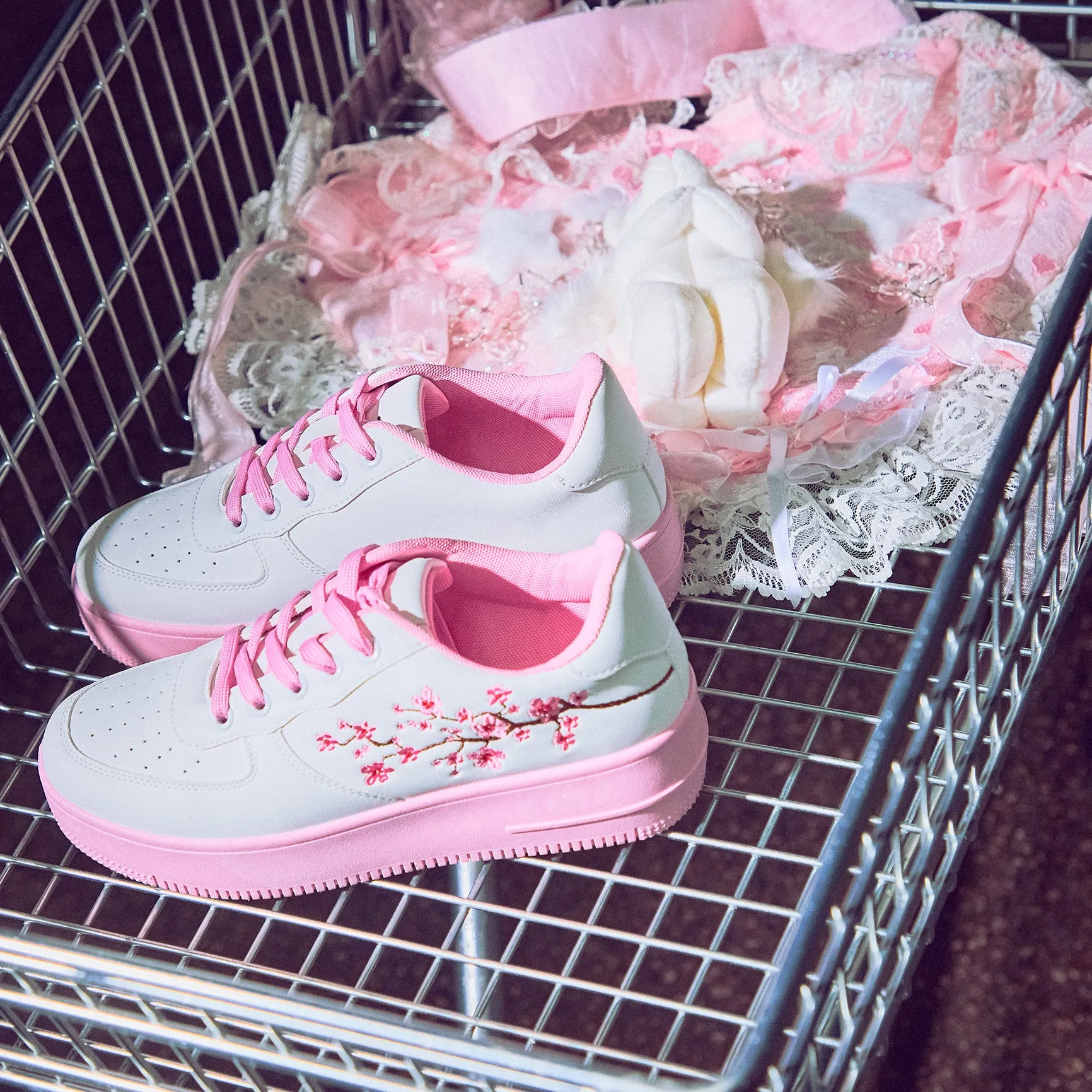 Morning Sakura Platform Trainers - White