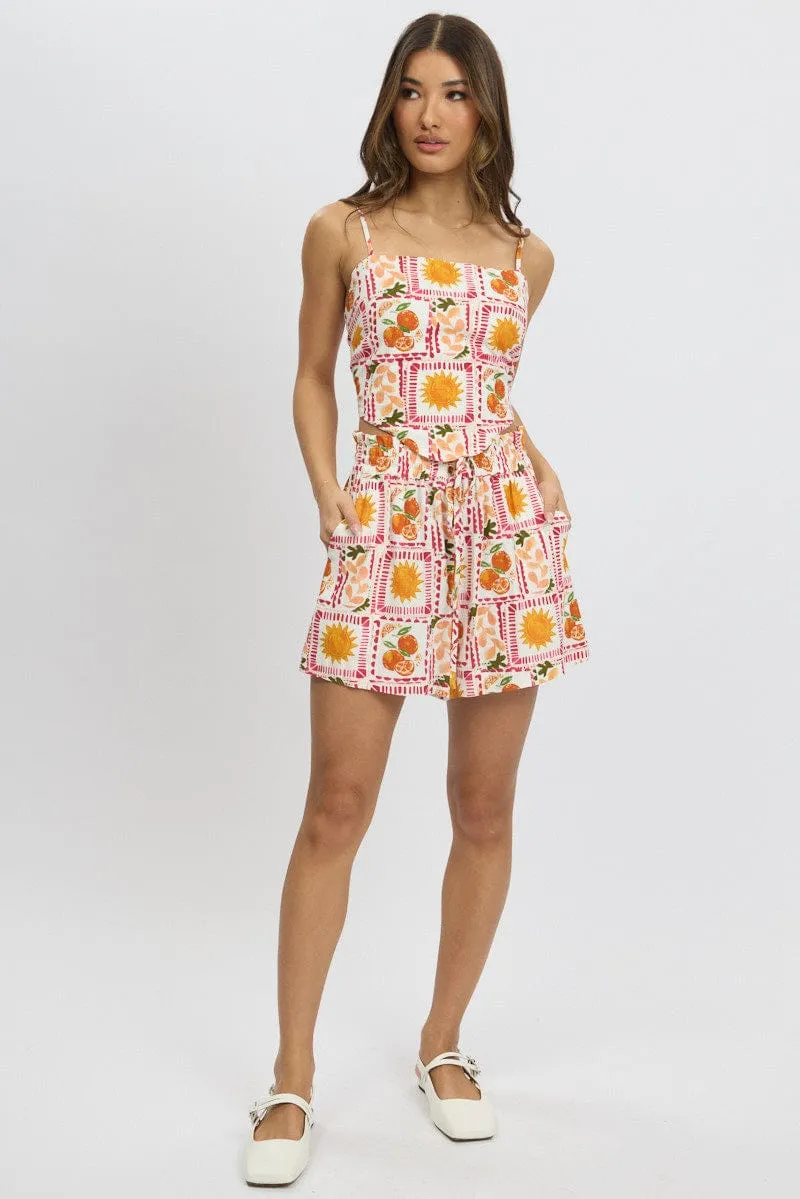 Multi Abstract Relaxed Shorts High Rise