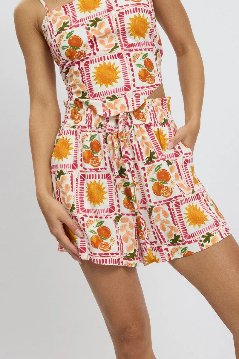 Multi Abstract Relaxed Shorts High Rise