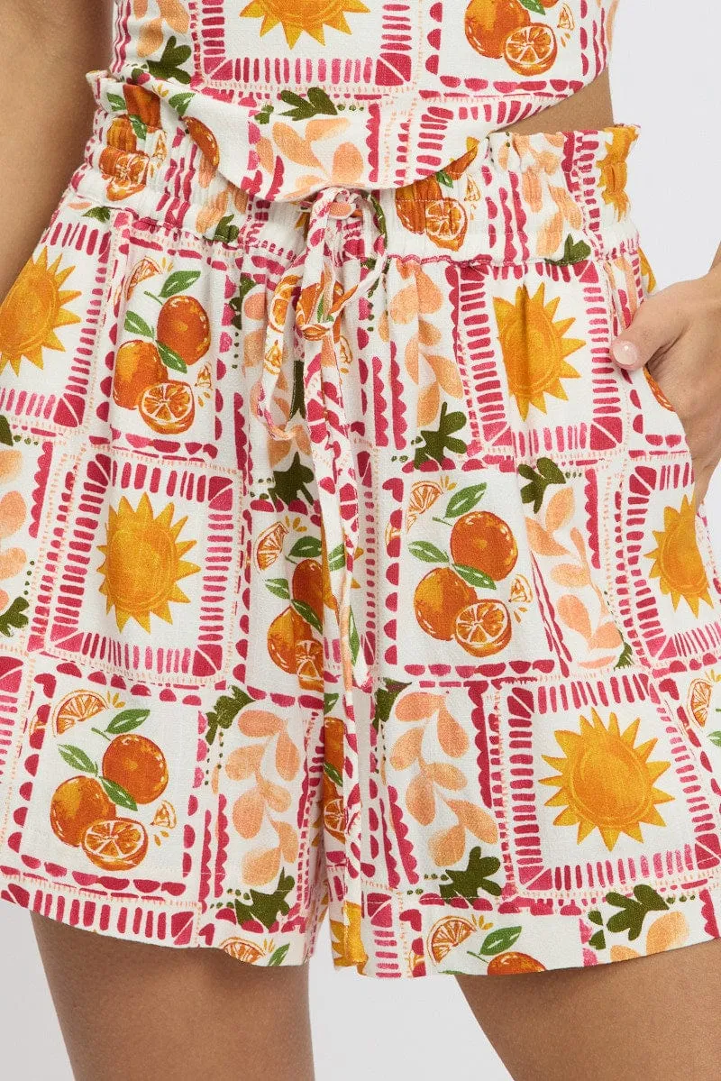 Multi Abstract Relaxed Shorts High Rise