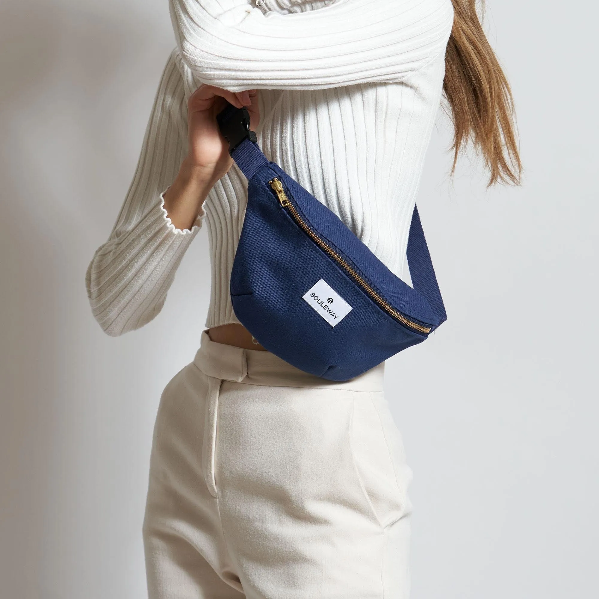 Natural Cotton Canvas Bum Bag | Navy Blue