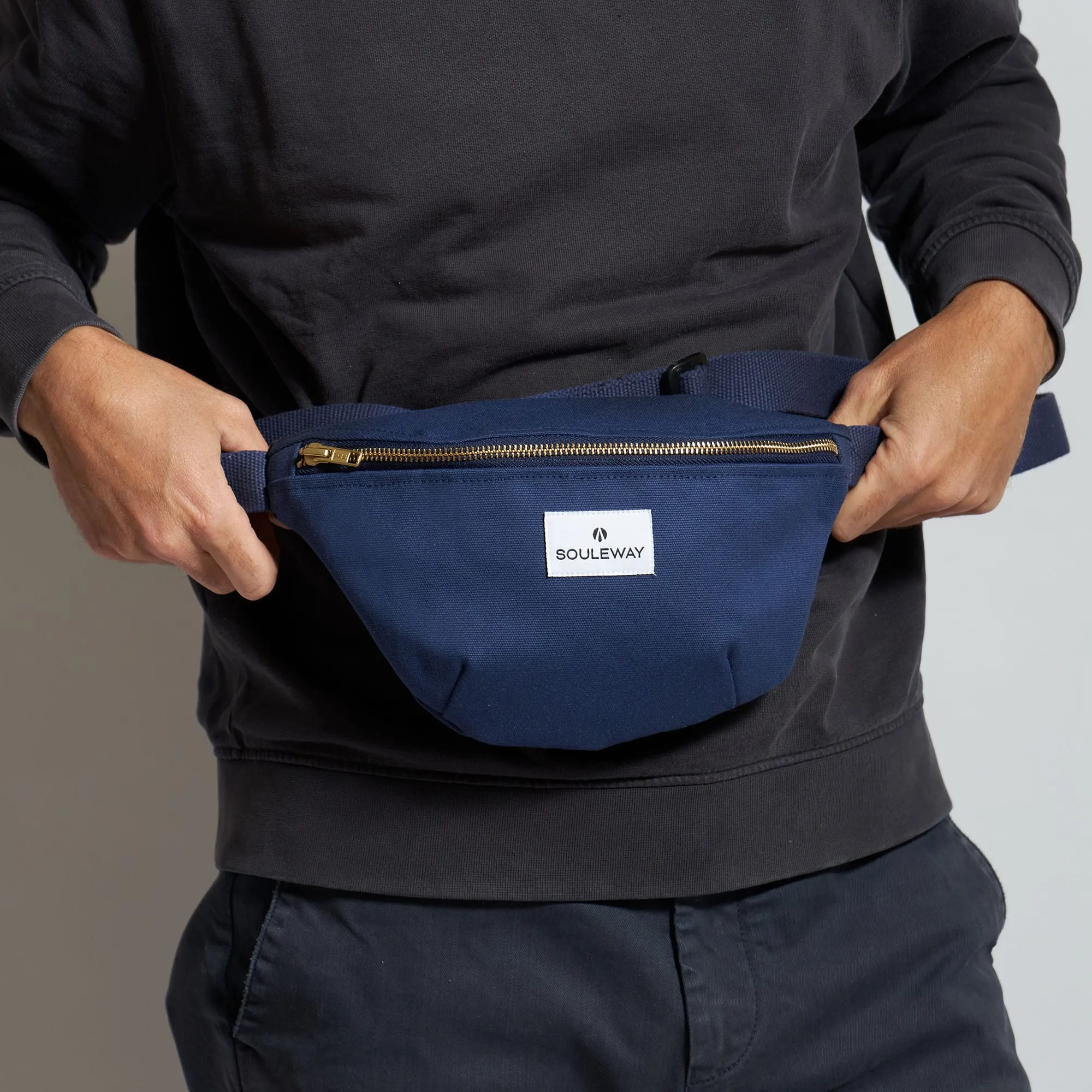 Natural Cotton Canvas Bum Bag | Navy Blue