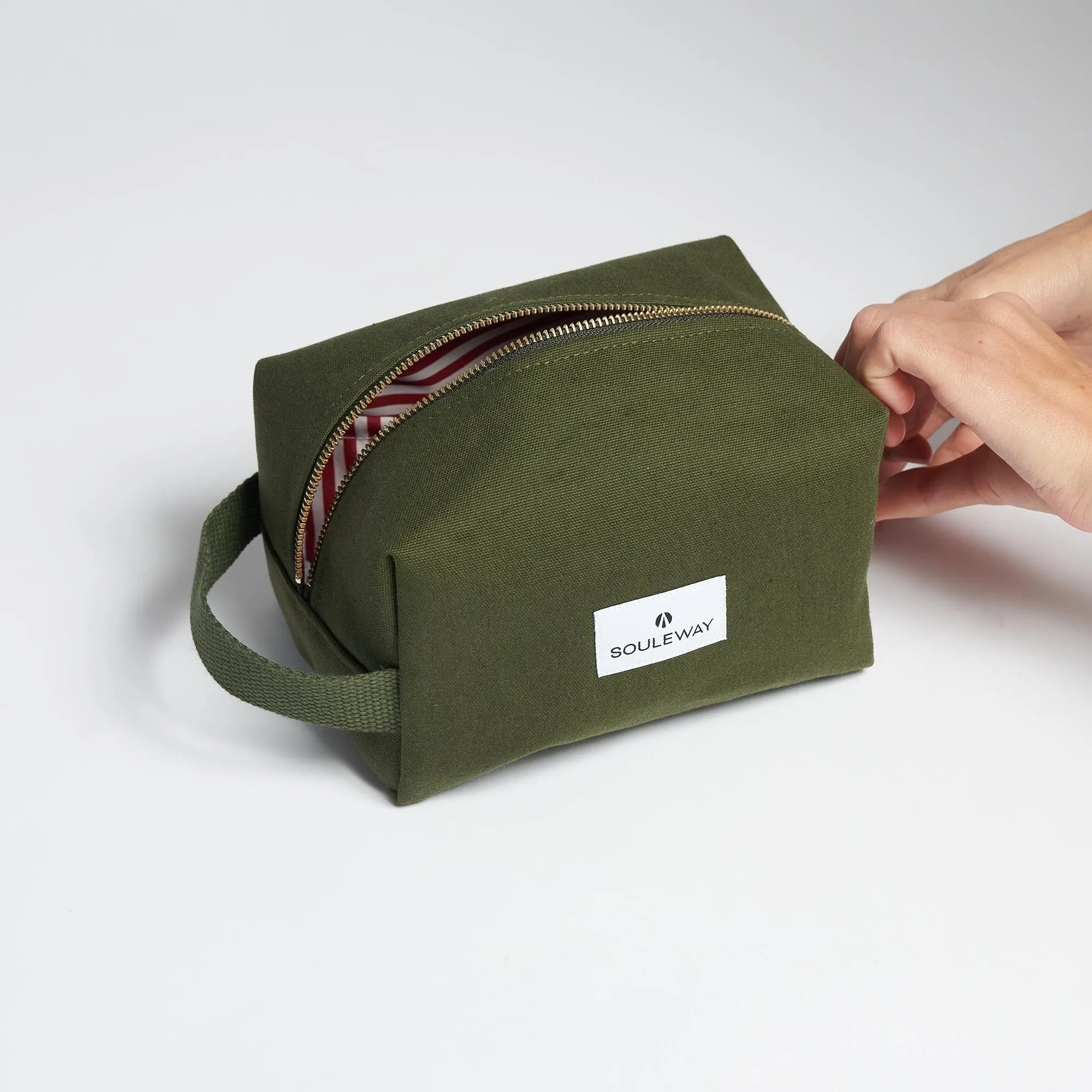 Natural Cotton Canvas Classic Washbag S | Dark Olive