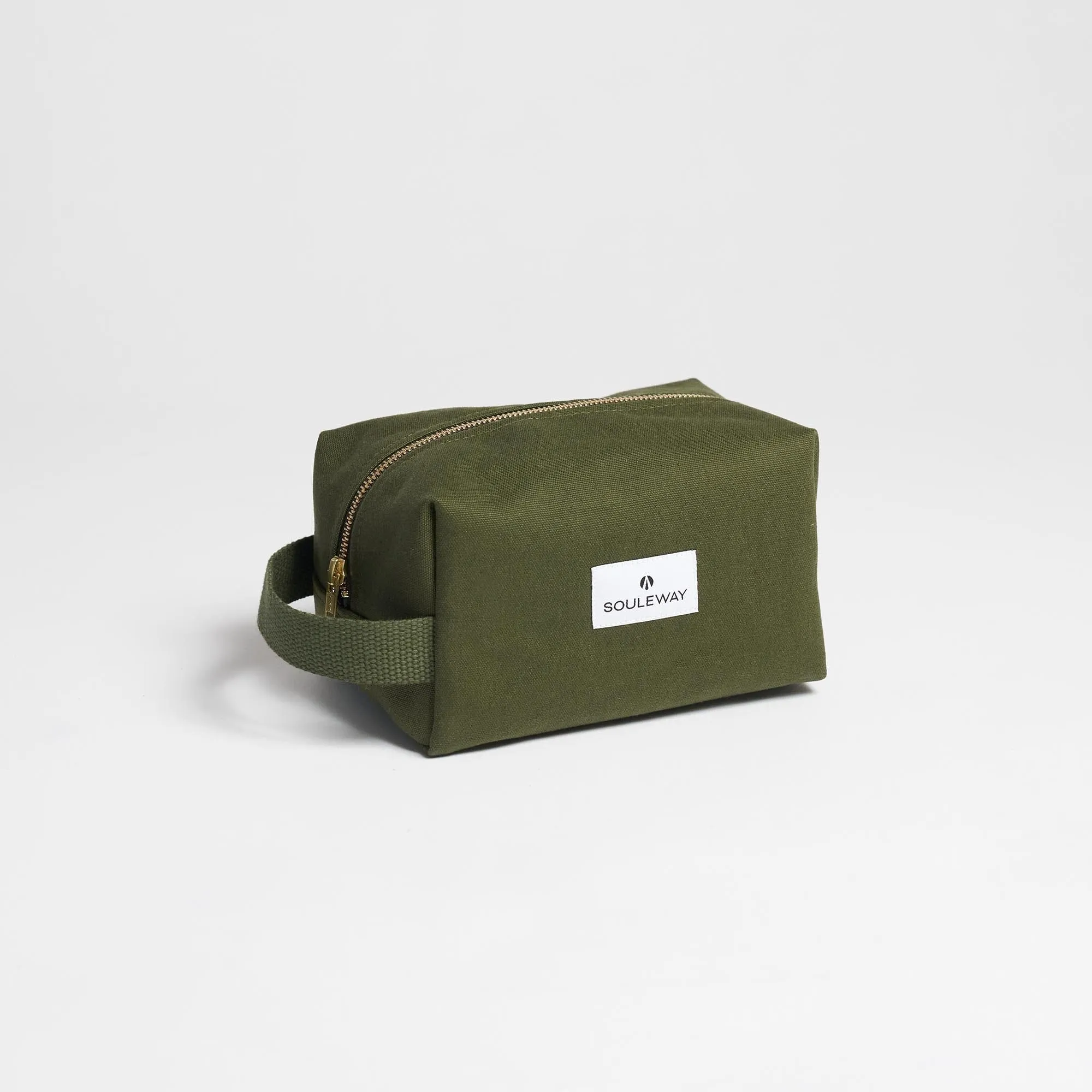 Natural Cotton Canvas Classic Washbag S | Dark Olive