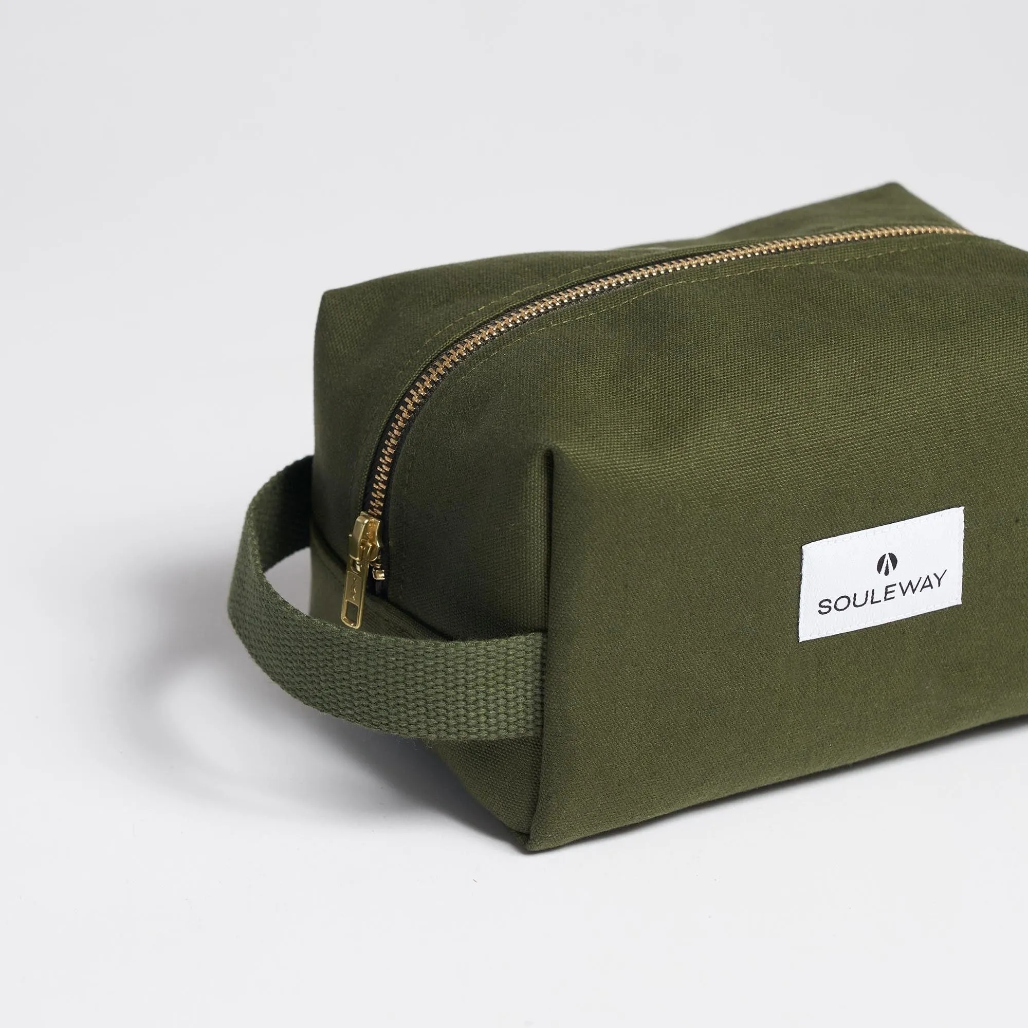 Natural Cotton Canvas Classic Washbag S | Dark Olive