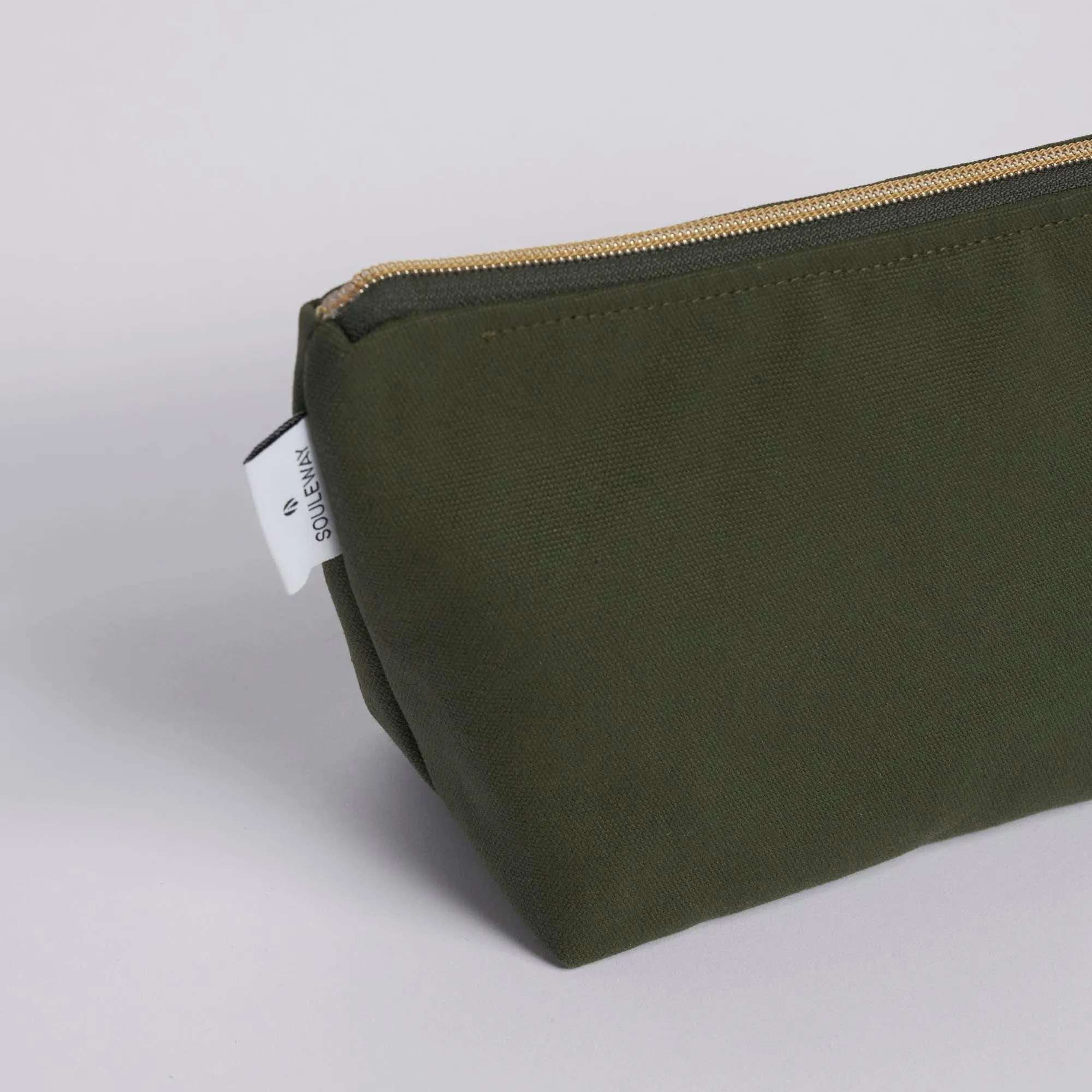 Natural Cotton Canvas Cosmetic Bag | Dark Olive