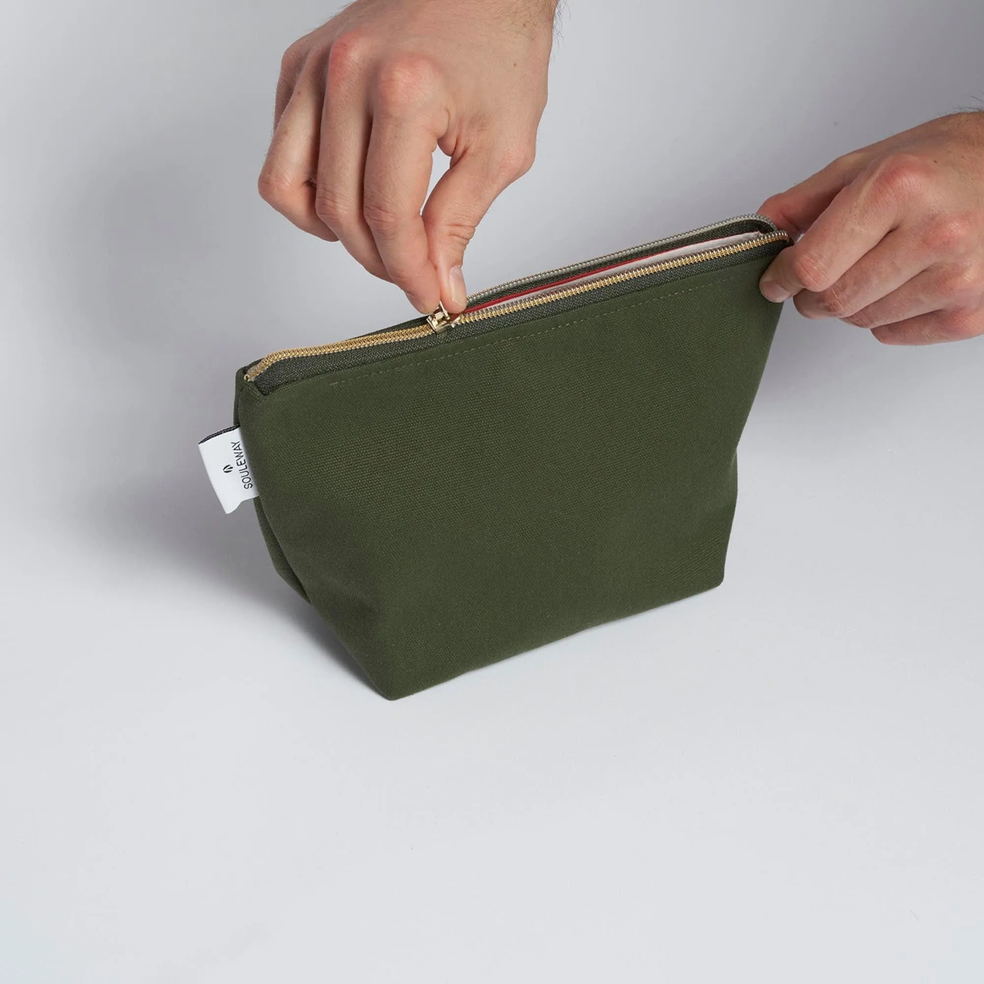 Natural Cotton Canvas Cosmetic Bag | Dark Olive