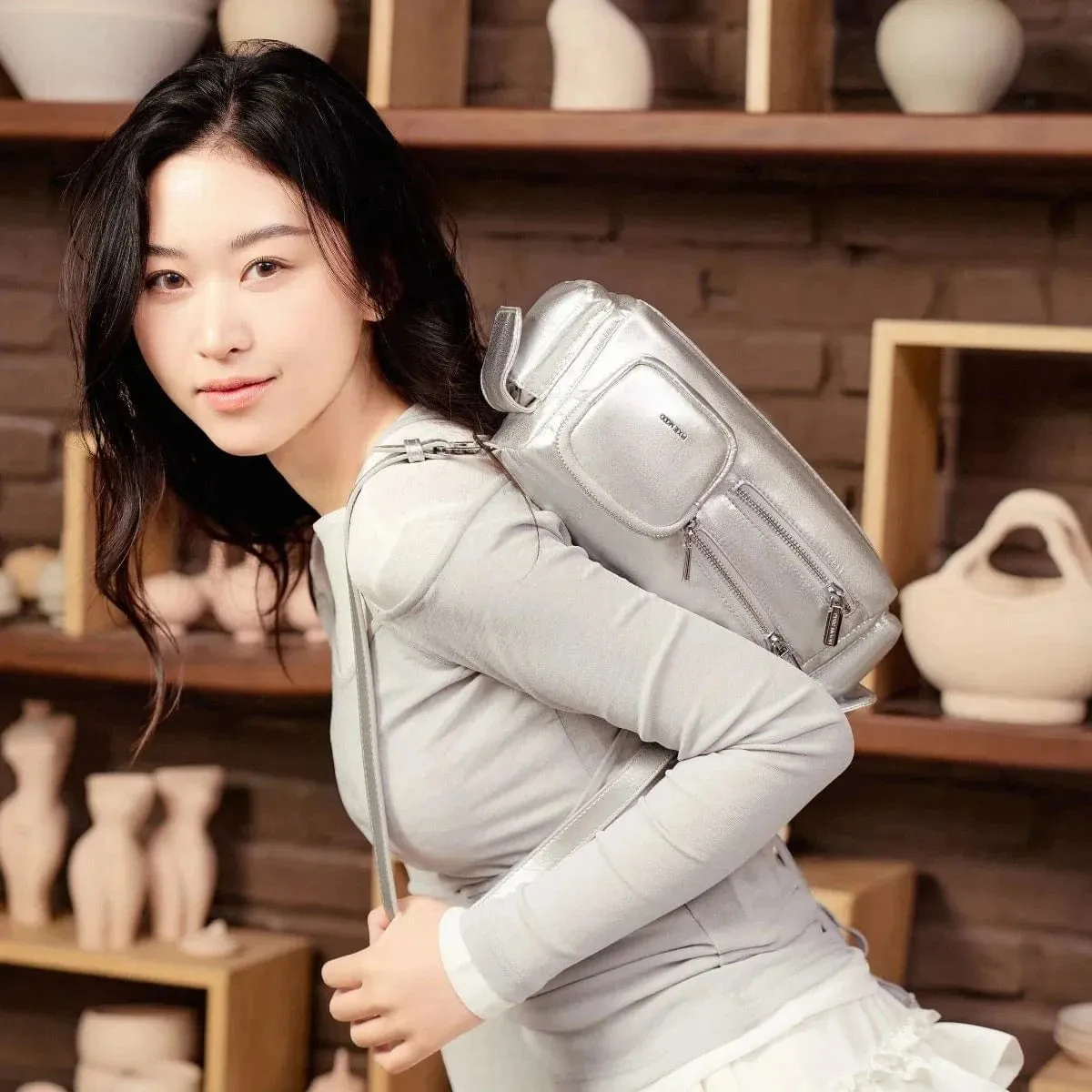 Nova Vegan Leather Shoulder Bag | Silver
