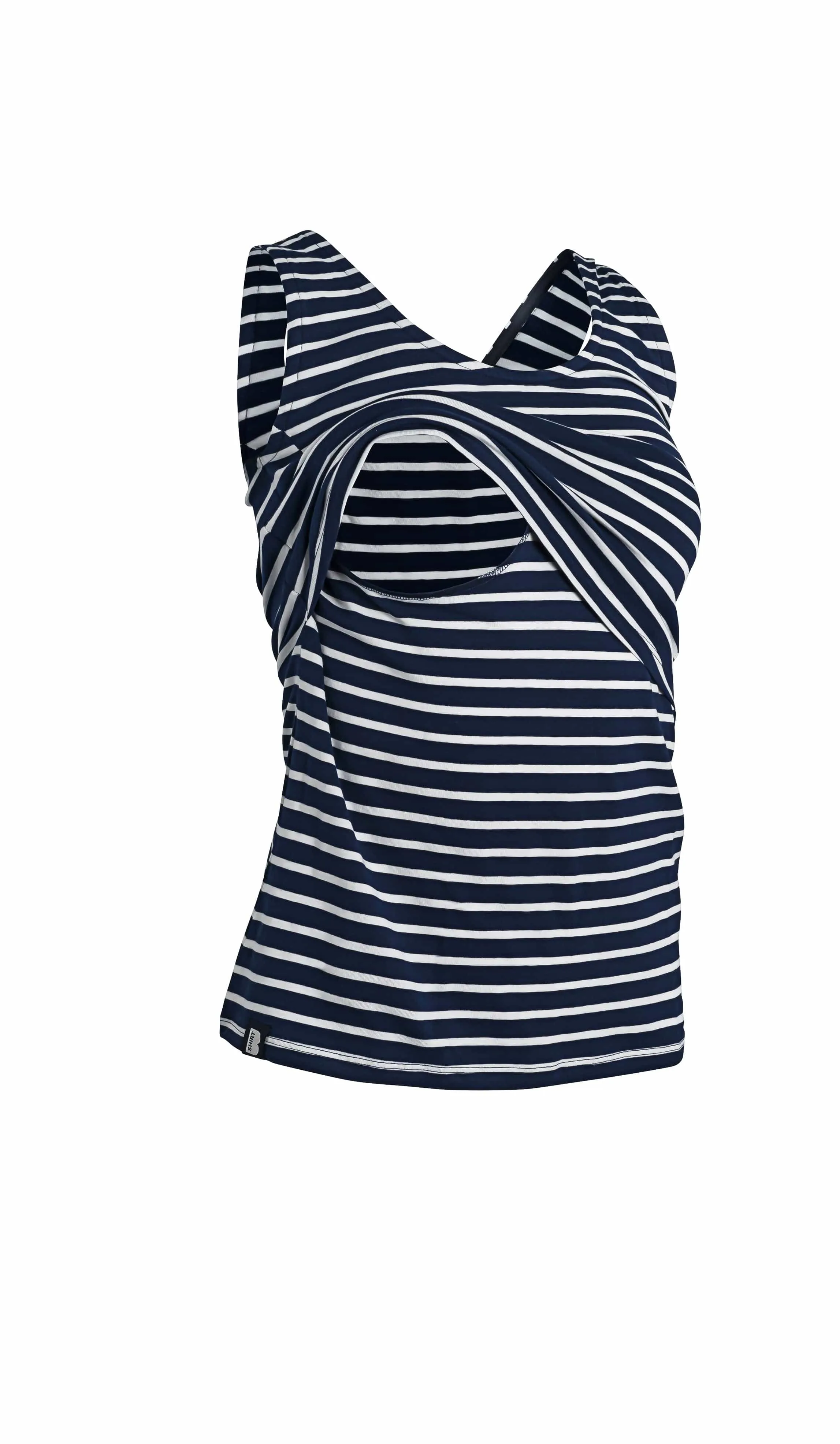 Nursing Laced Cotton Vest | Navy/White Stripe