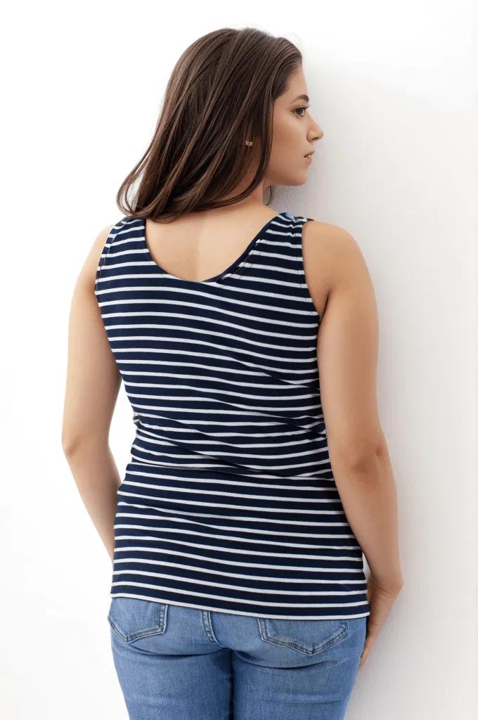 Nursing Laced Cotton Vest | Navy/White Stripe