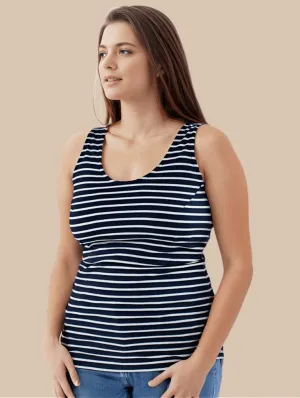 Nursing Laced Cotton Vest | Navy/White Stripe