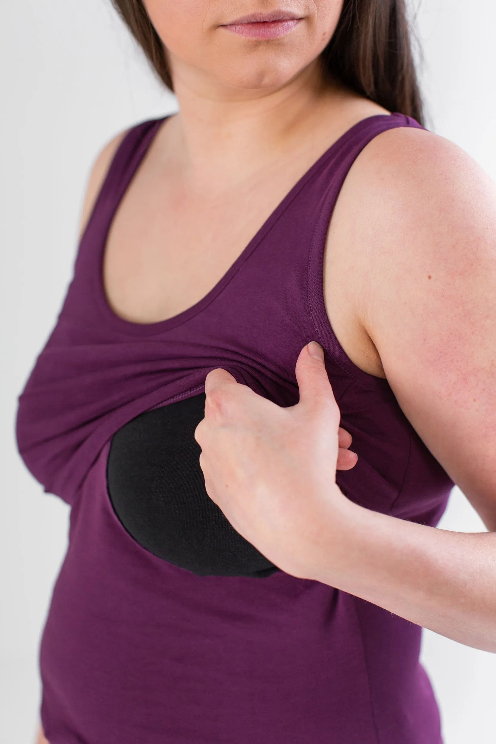 Nursing Laced Cotton Vest | Plum