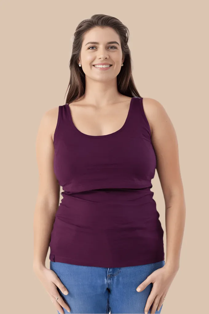 Nursing Laced Cotton Vest | Plum