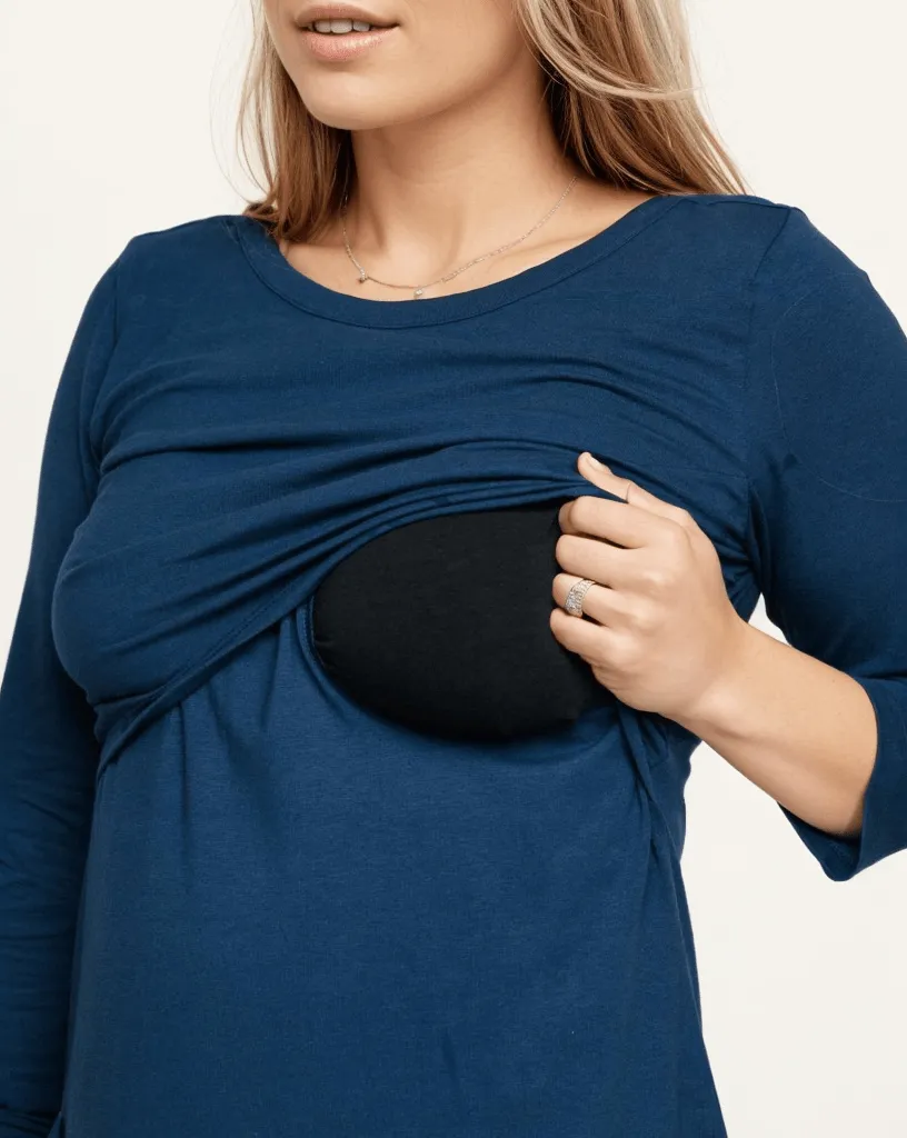 Nursing Tunic Cotton Dress | Navy