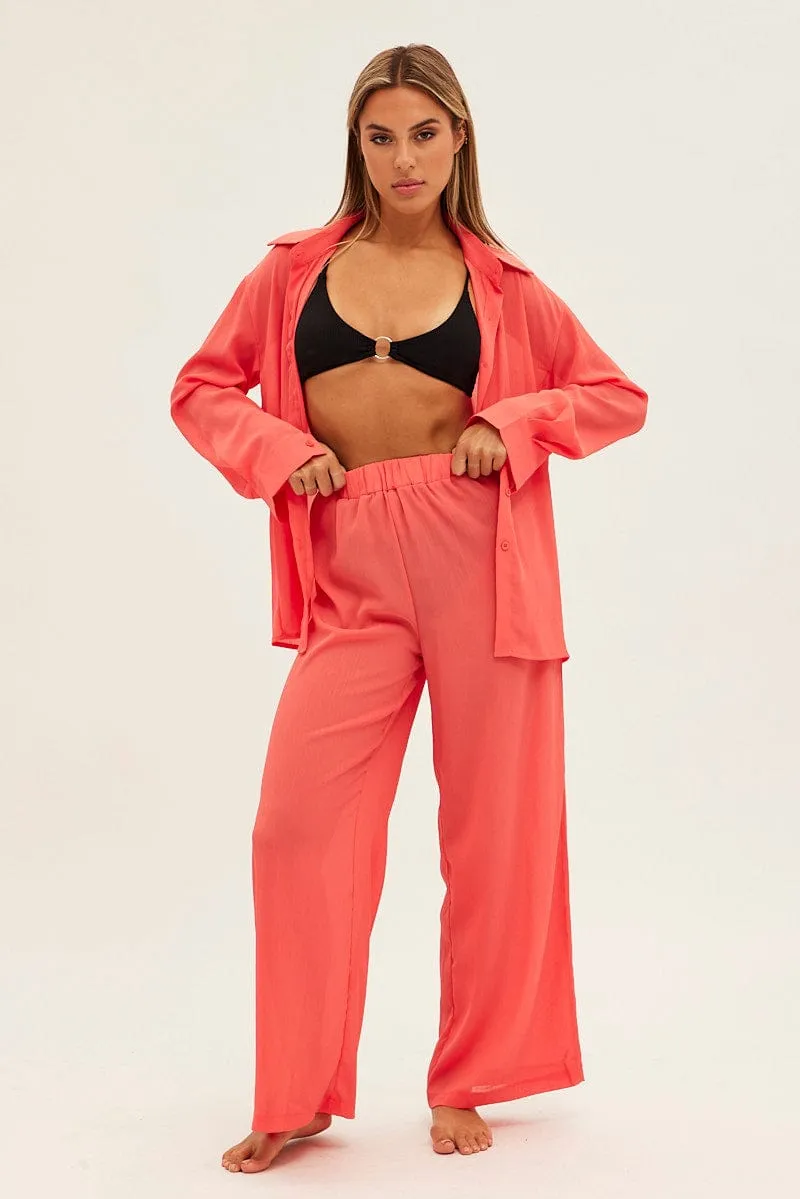 Orange See-Through Beachwear Set