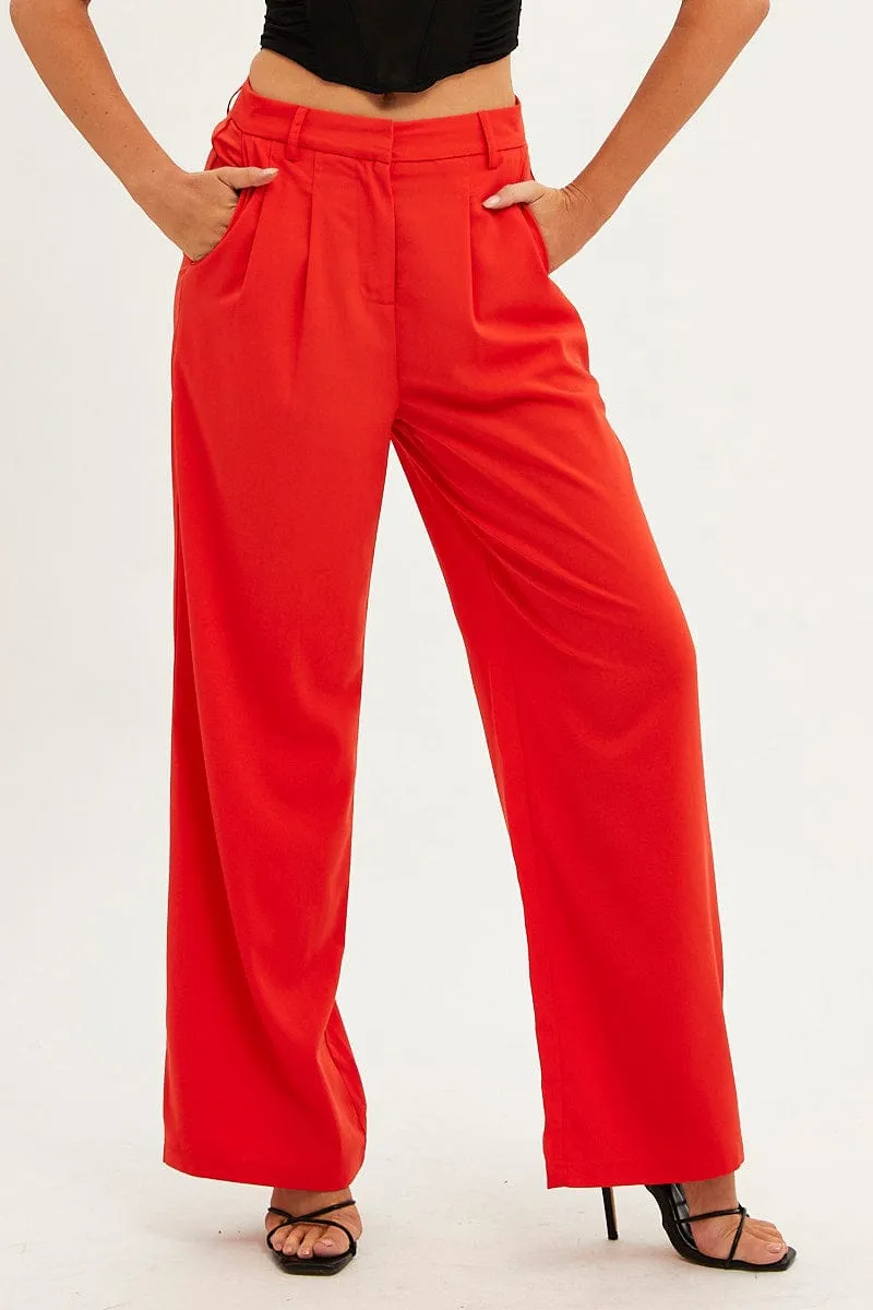 Orange Wide Leg Pants High Rise