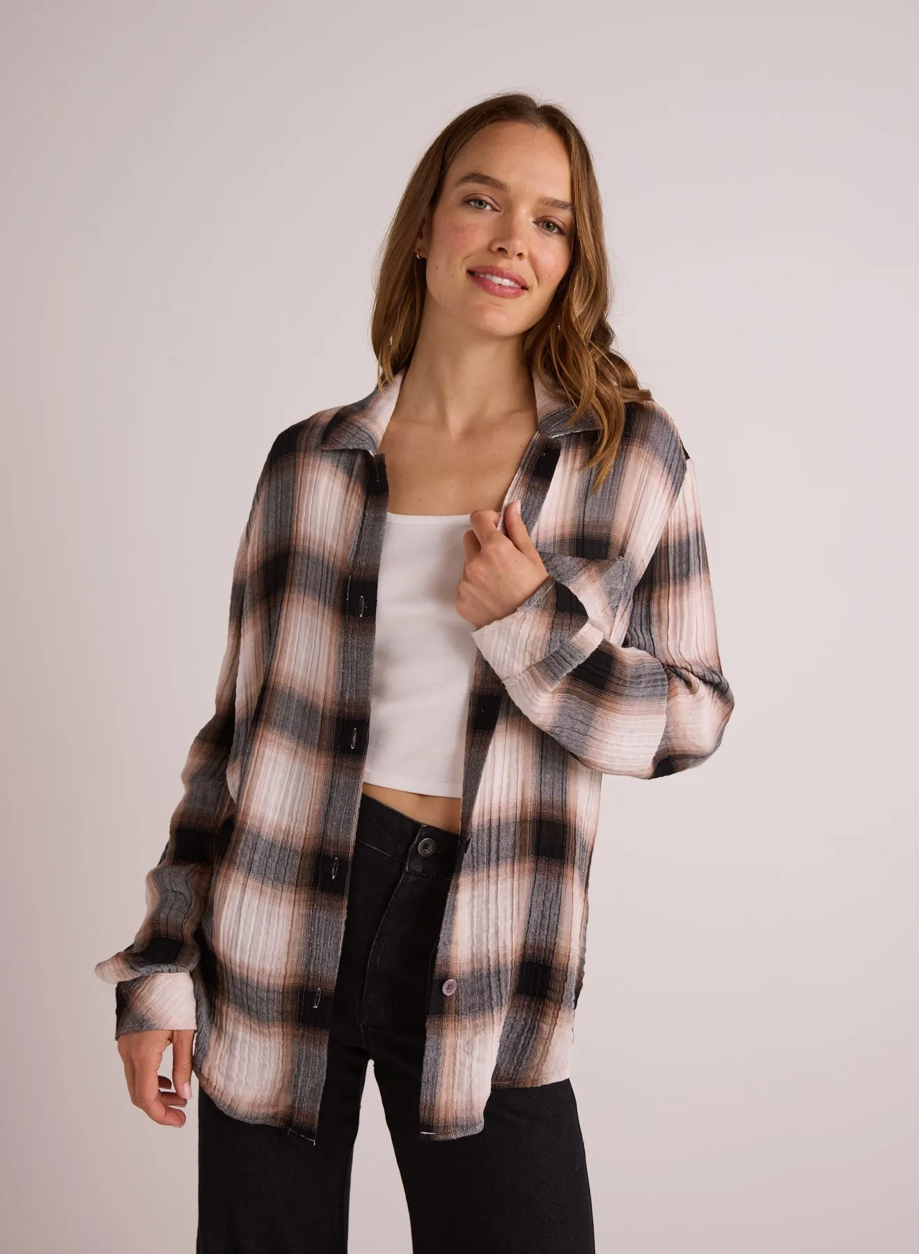 Oversized Shirt with Pocket - Winter Taupe Plaid