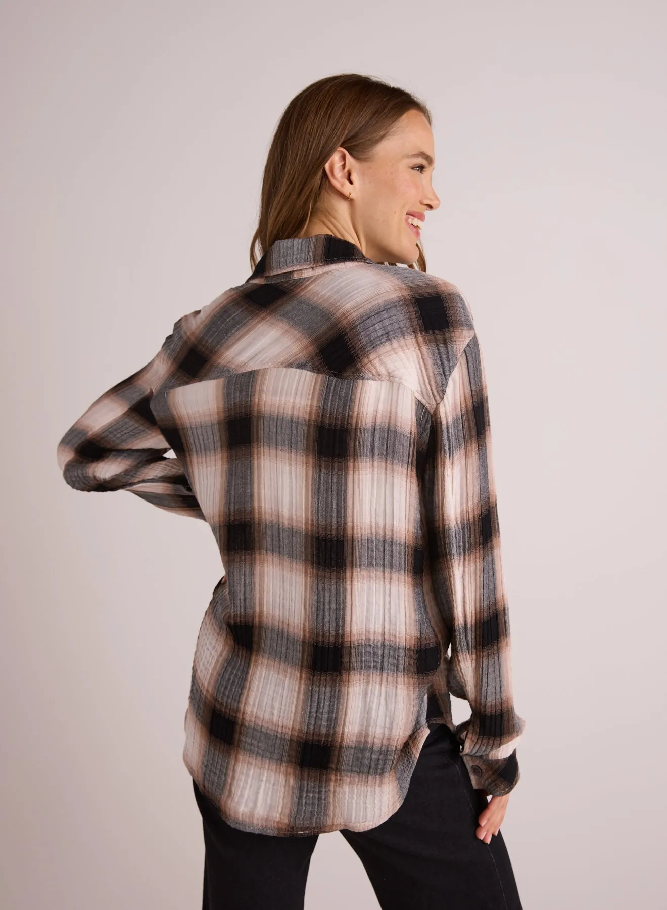 Oversized Shirt with Pocket - Winter Taupe Plaid