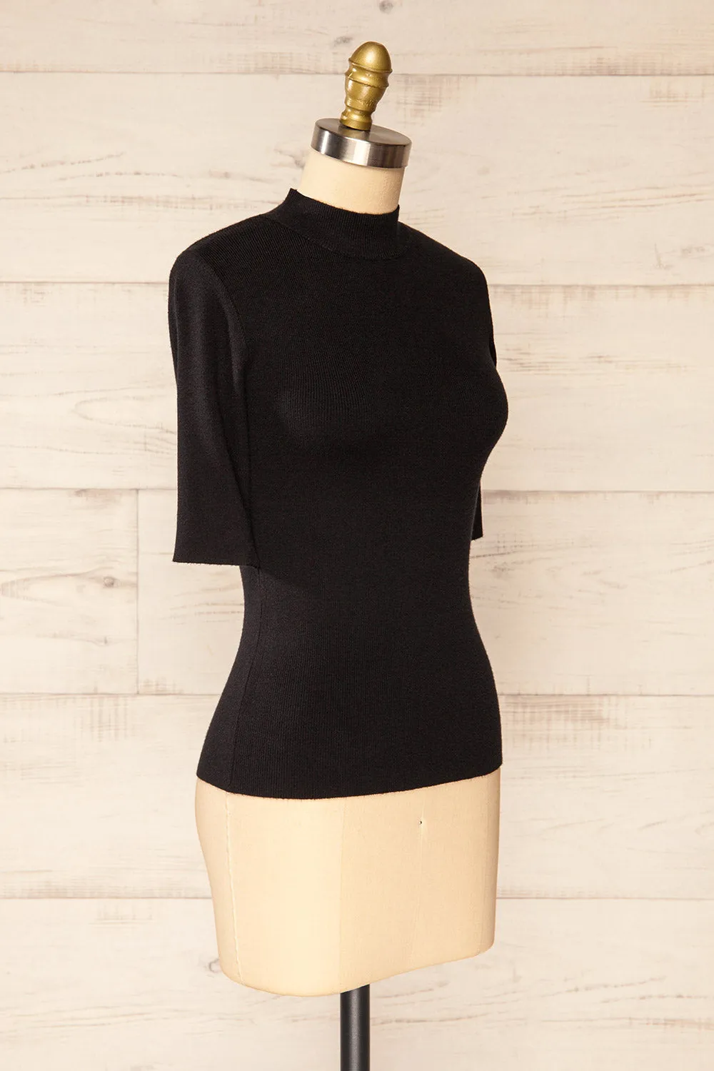 Palermo Black | Short Sleeve Mock Neck Top