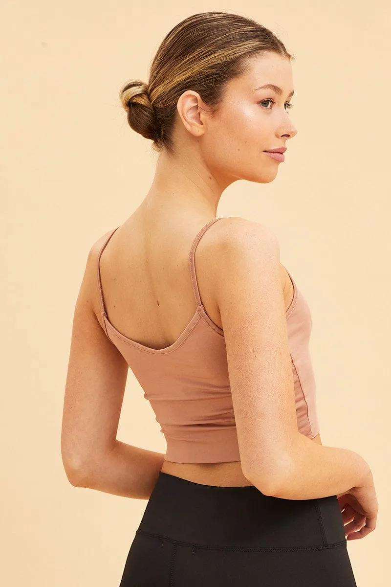 Pink Crop Cami Top Smooth Scoop Neck Sleeveless